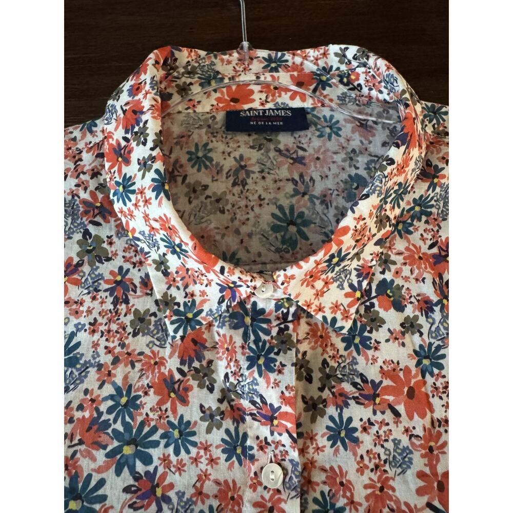 Saint James Top Shirt Womens M/L Floral Button Front Cotton Blousev - Picture 2 of 12
